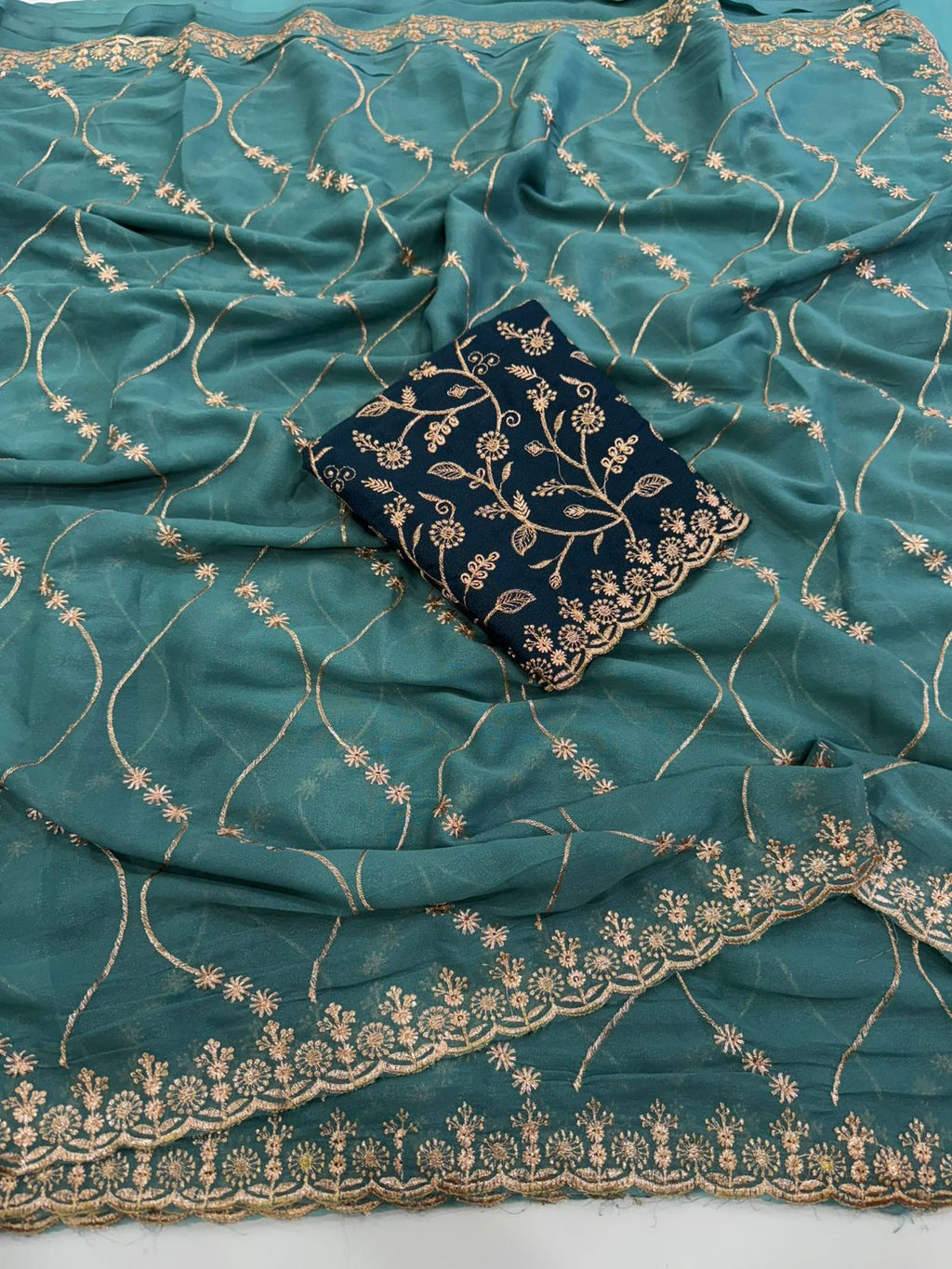 Emerald Grace Georgette Embroidered Saree