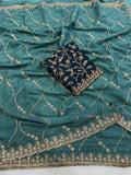 Emerald Grace Georgette Embroidered Saree