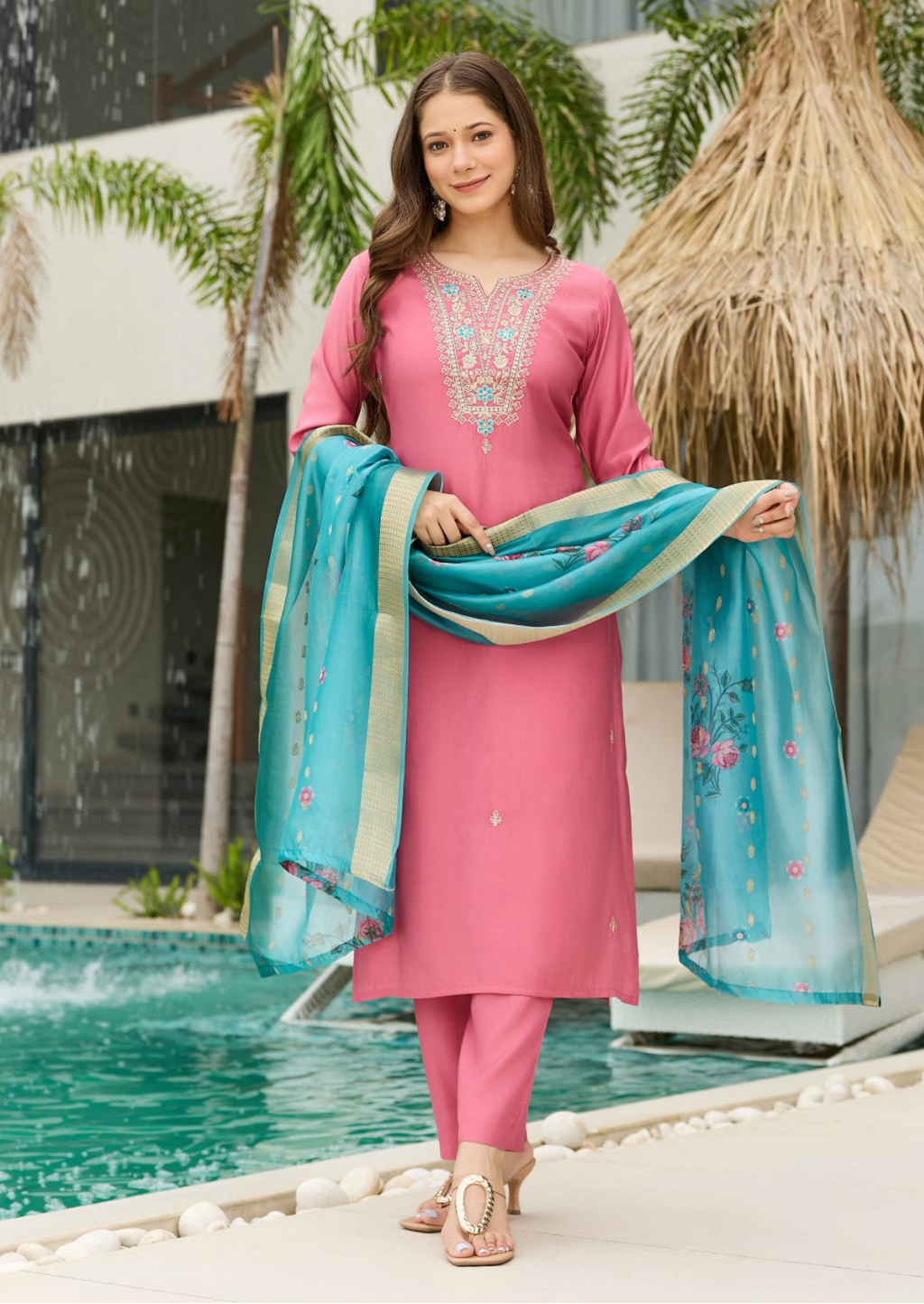 Gulabi Aabha Chanderi Silk Suit Set
