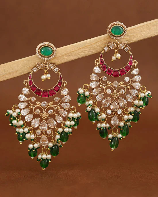 Emerald Ruby Noor Kundan & Pearl Statement Earrings