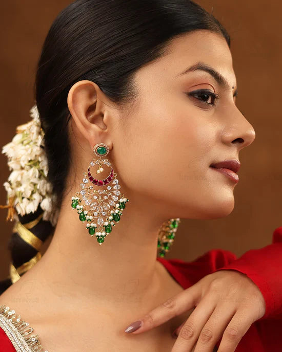 Emerald Ruby Noor Kundan & Pearl Statement Earrings