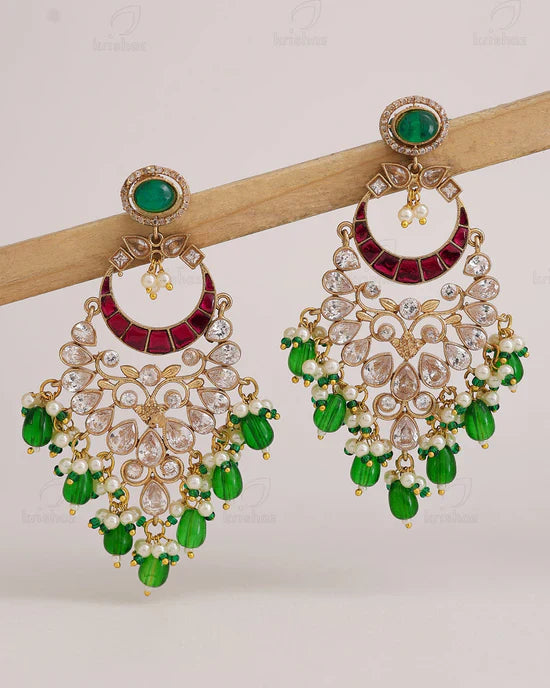 Emerald Ruby Noor Kundan & Pearl Statement Earrings