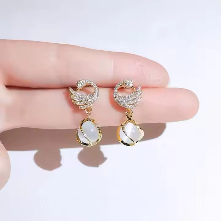 Cozy Crystal Swan Drop Earrings