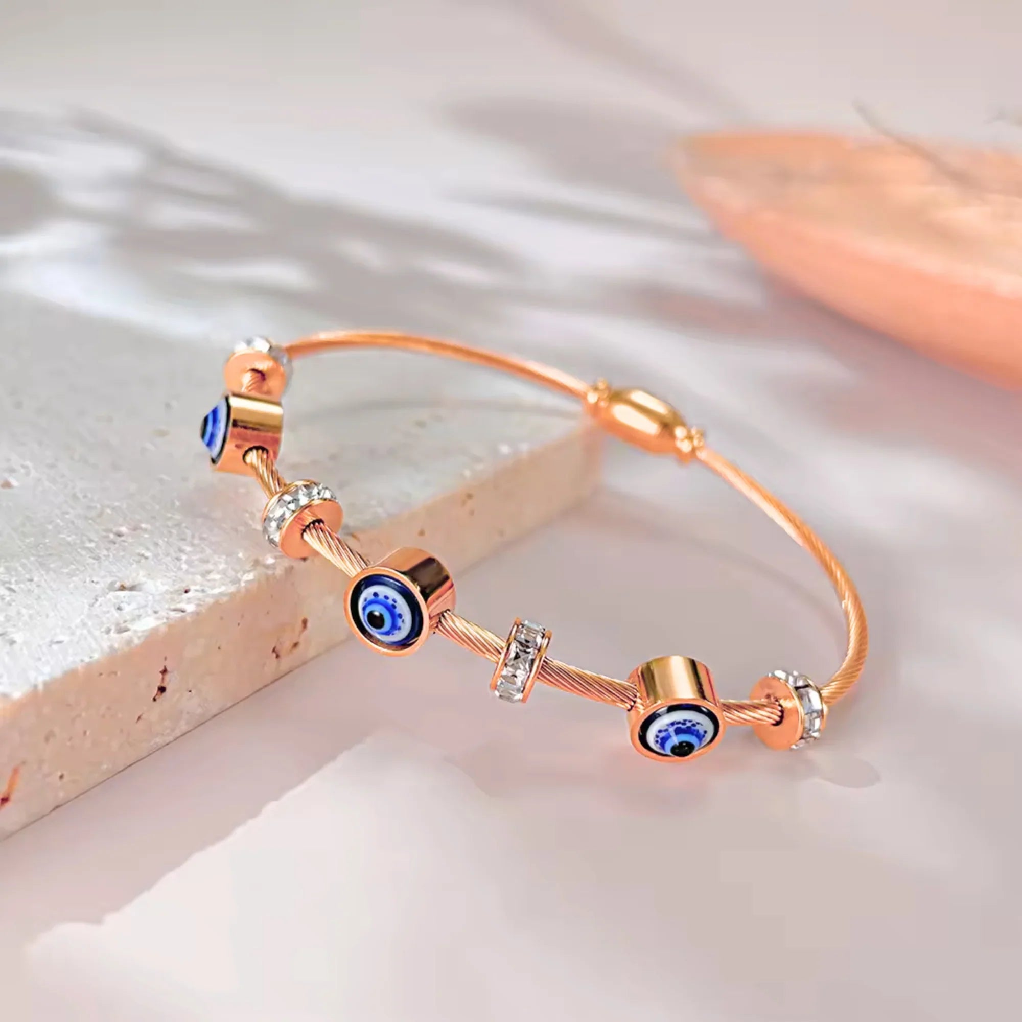 Rose Gold Evil Eye Bangle Bracelet