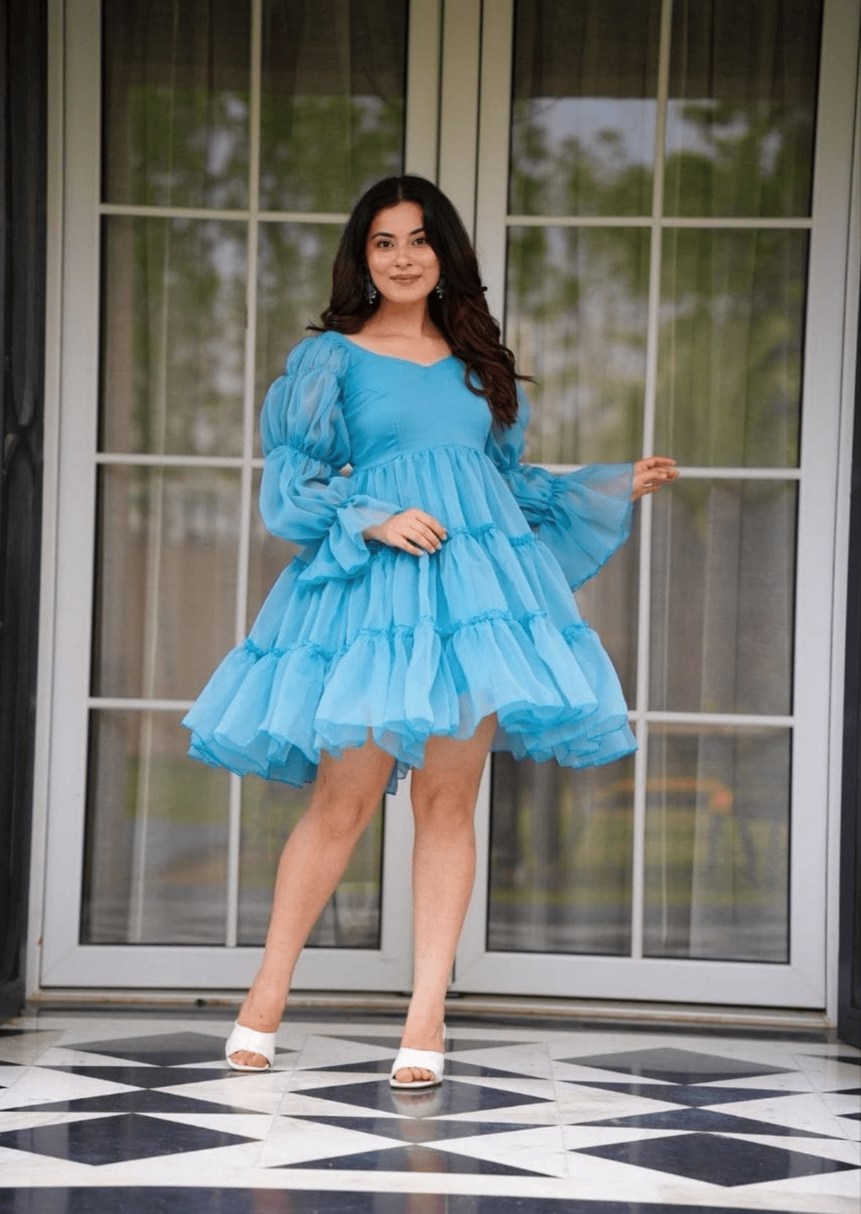 Aqua Charm Ruffled Short Dress