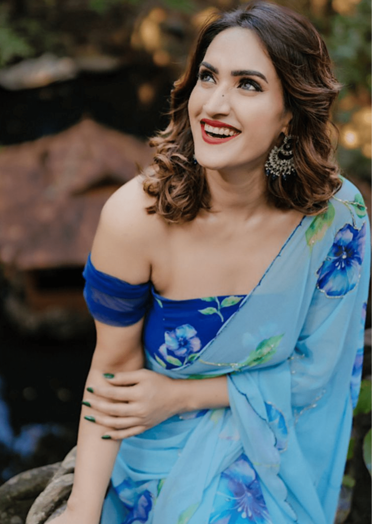 Azure Bloom Digital Print Georgette Saree