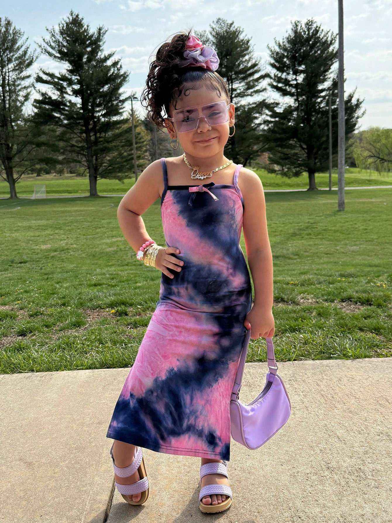 Candy Cloud Pink & Navy Tie-Dye Spaghetti Dress