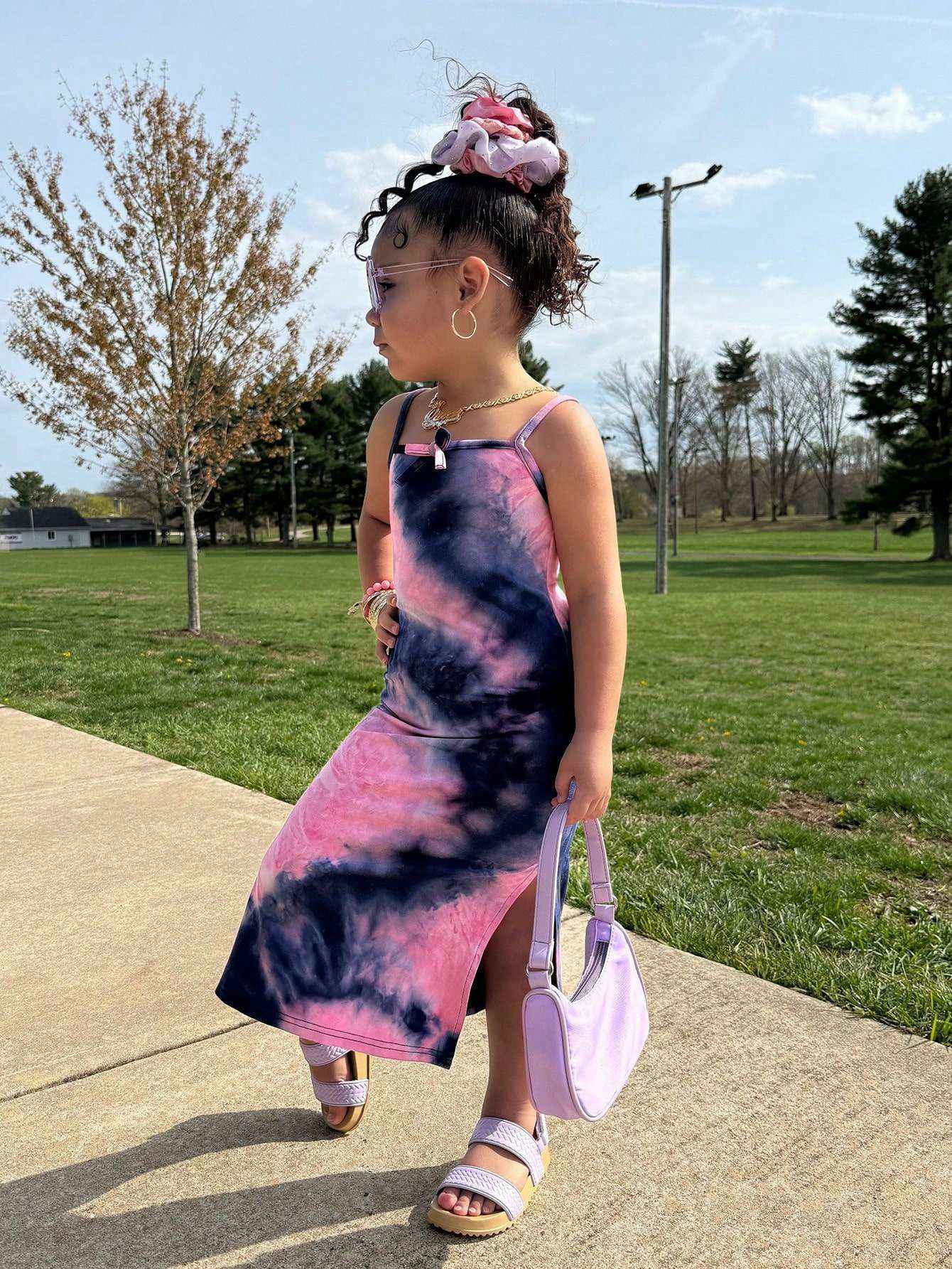 Candy Cloud Pink & Navy Tie-Dye Spaghetti Dress