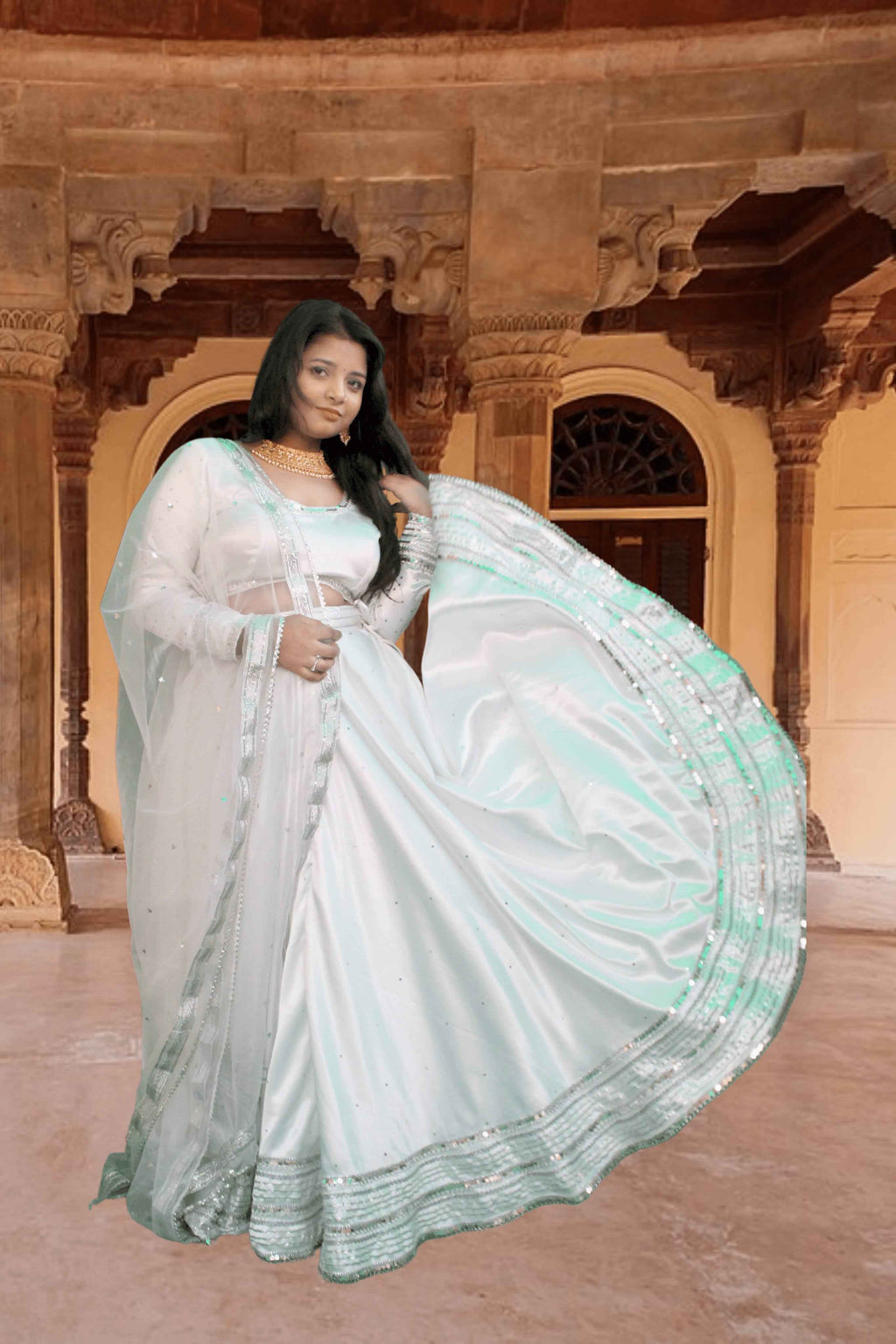 Chandani White Satin Lehenga Set - Elegant Ethnic Wear for Every Occasion
