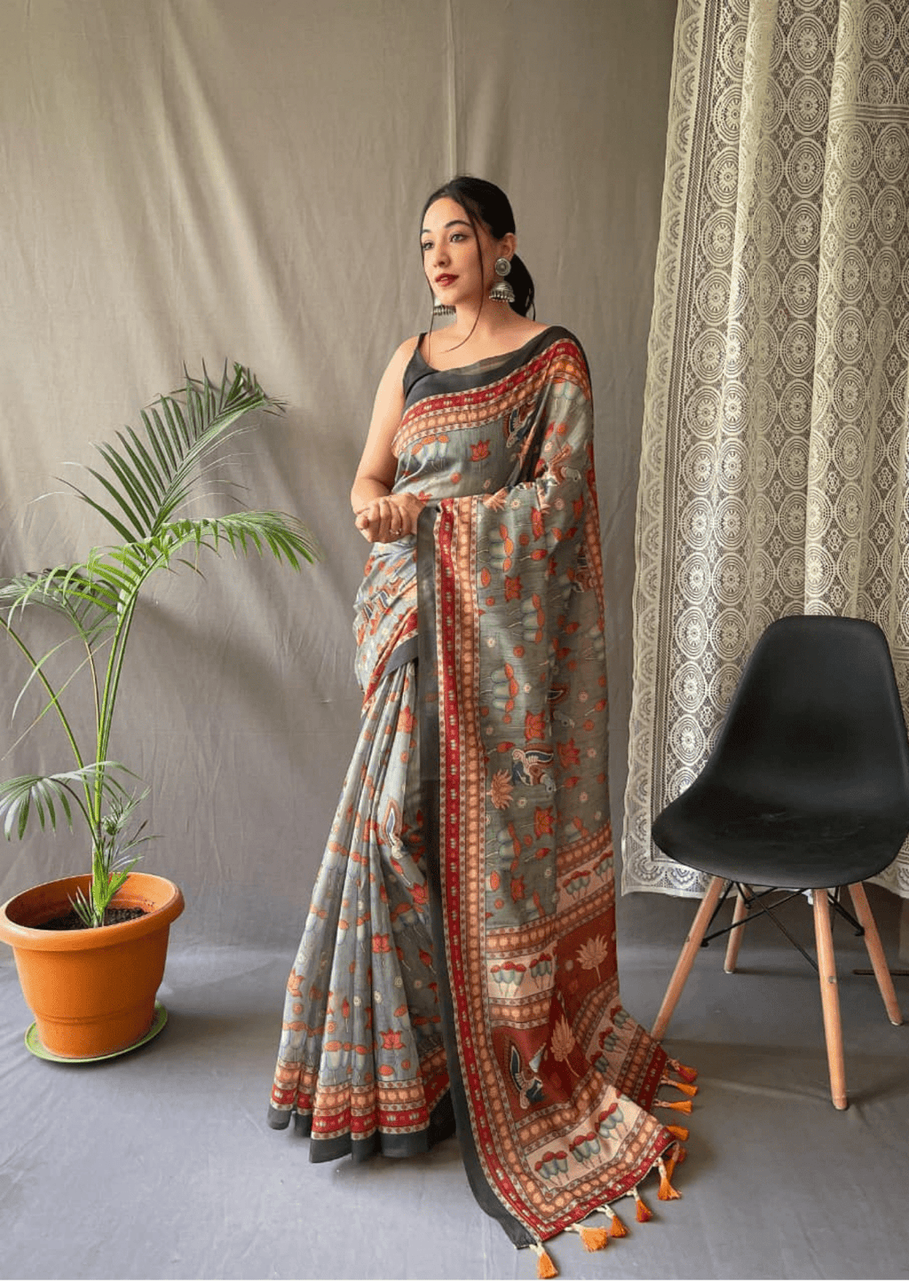 Divyanka Kalamkari Malai Cotton Saree