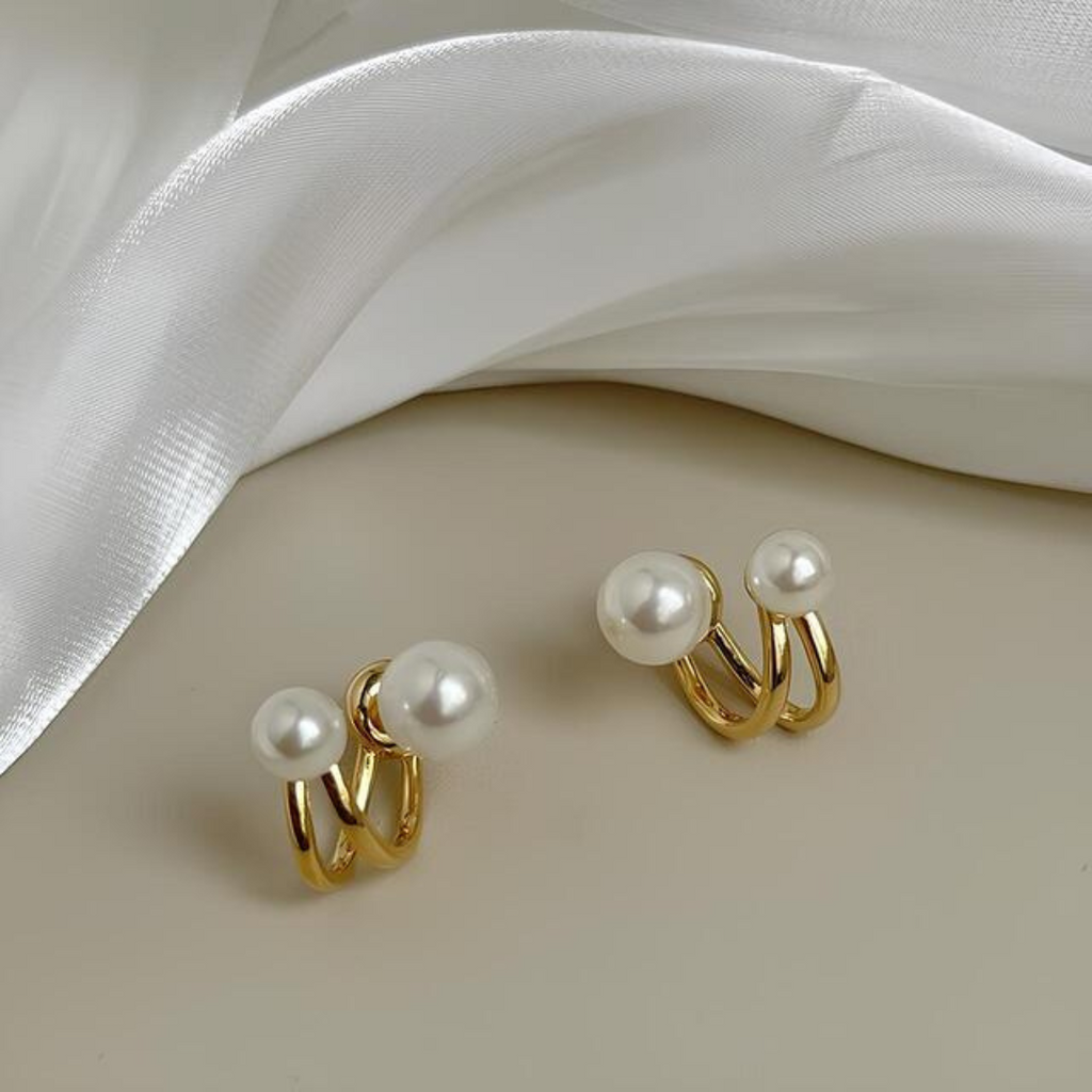 Double Pearl Stud Earring-soristyle