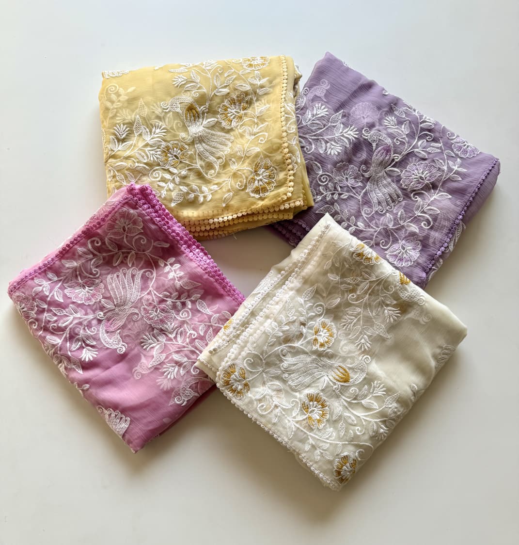 Ivory Gulnaar Embroidered Chiffon Saree