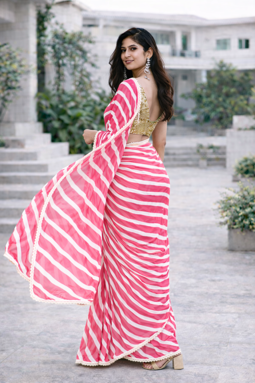 Blush Radiance Leheriya Georgette Saree