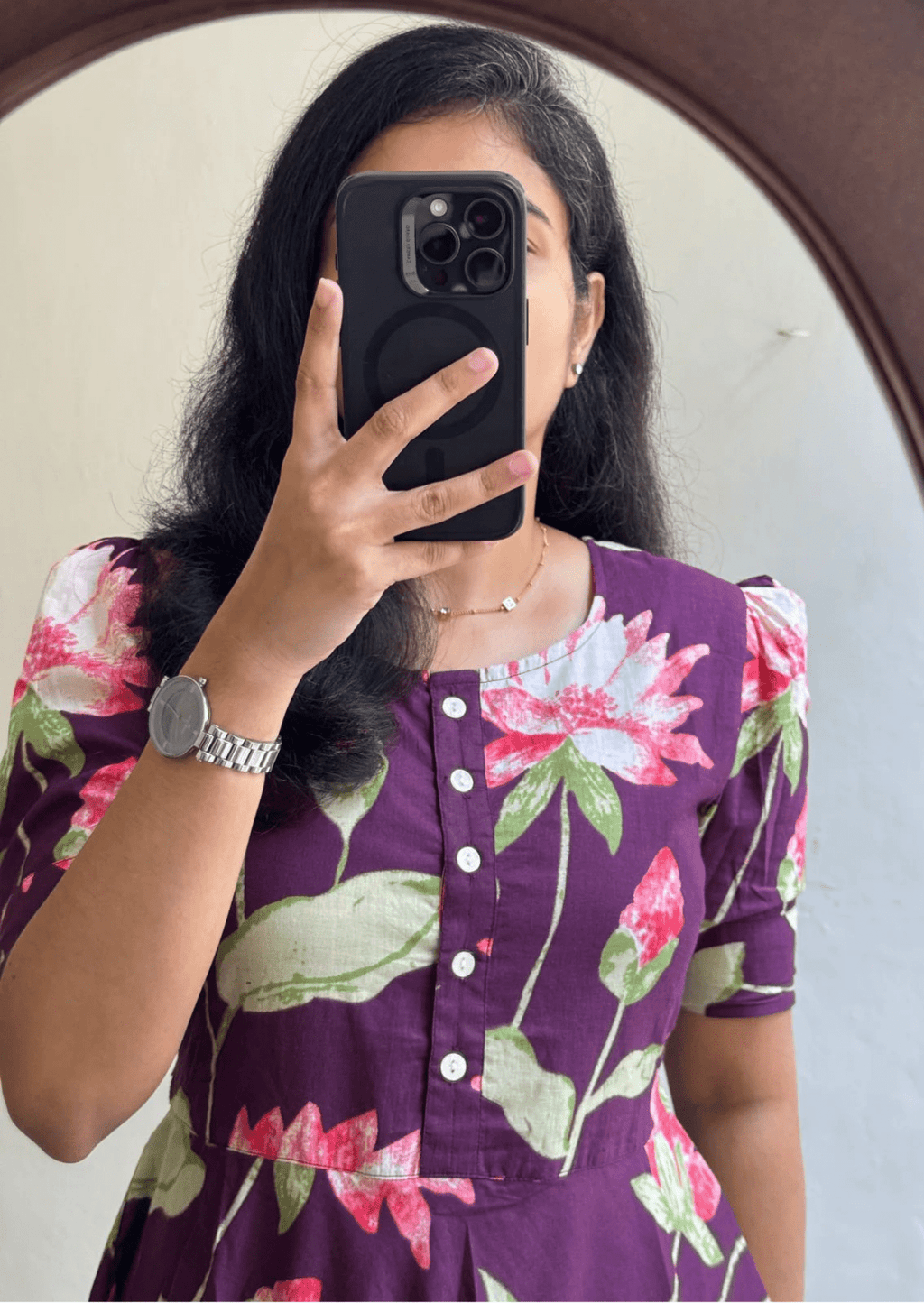 Elegant Lotus Bloom Soft Cotton Floral Dress