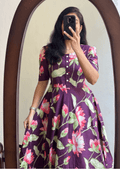 Elegant Lotus Bloom Soft Cotton Floral Dress