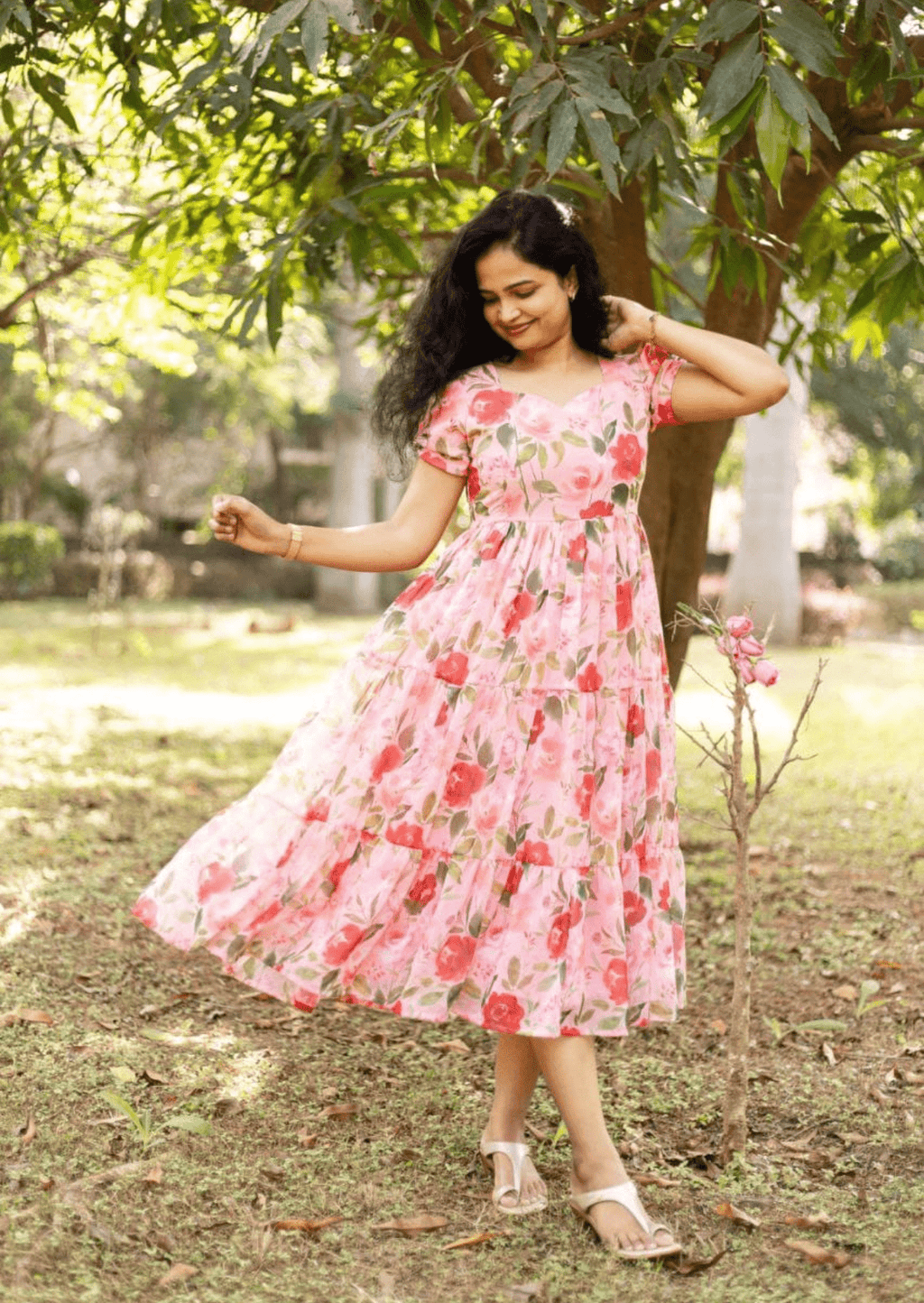 Floral Bliss Pink A-Line Dress