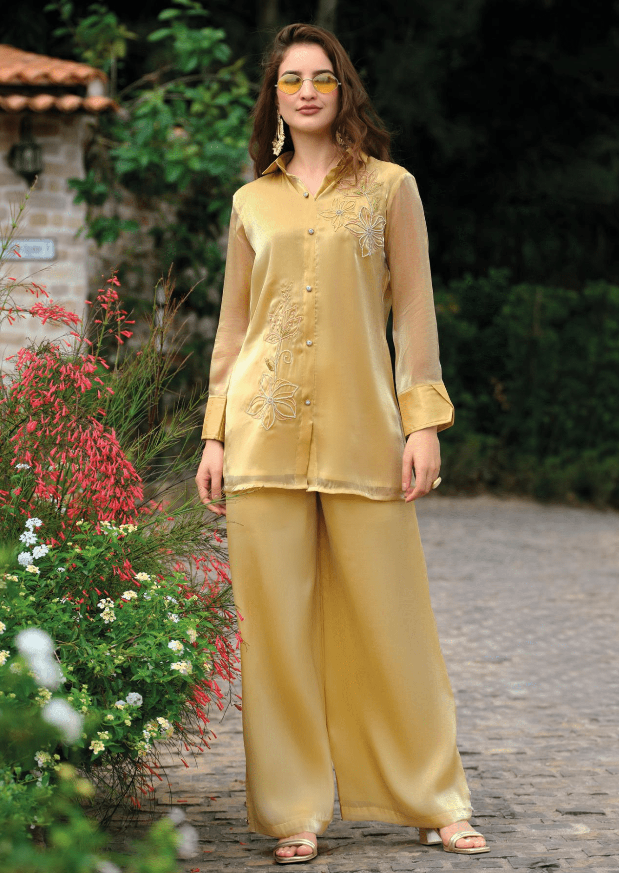 Golden Bloom Silk Co-Ord Set