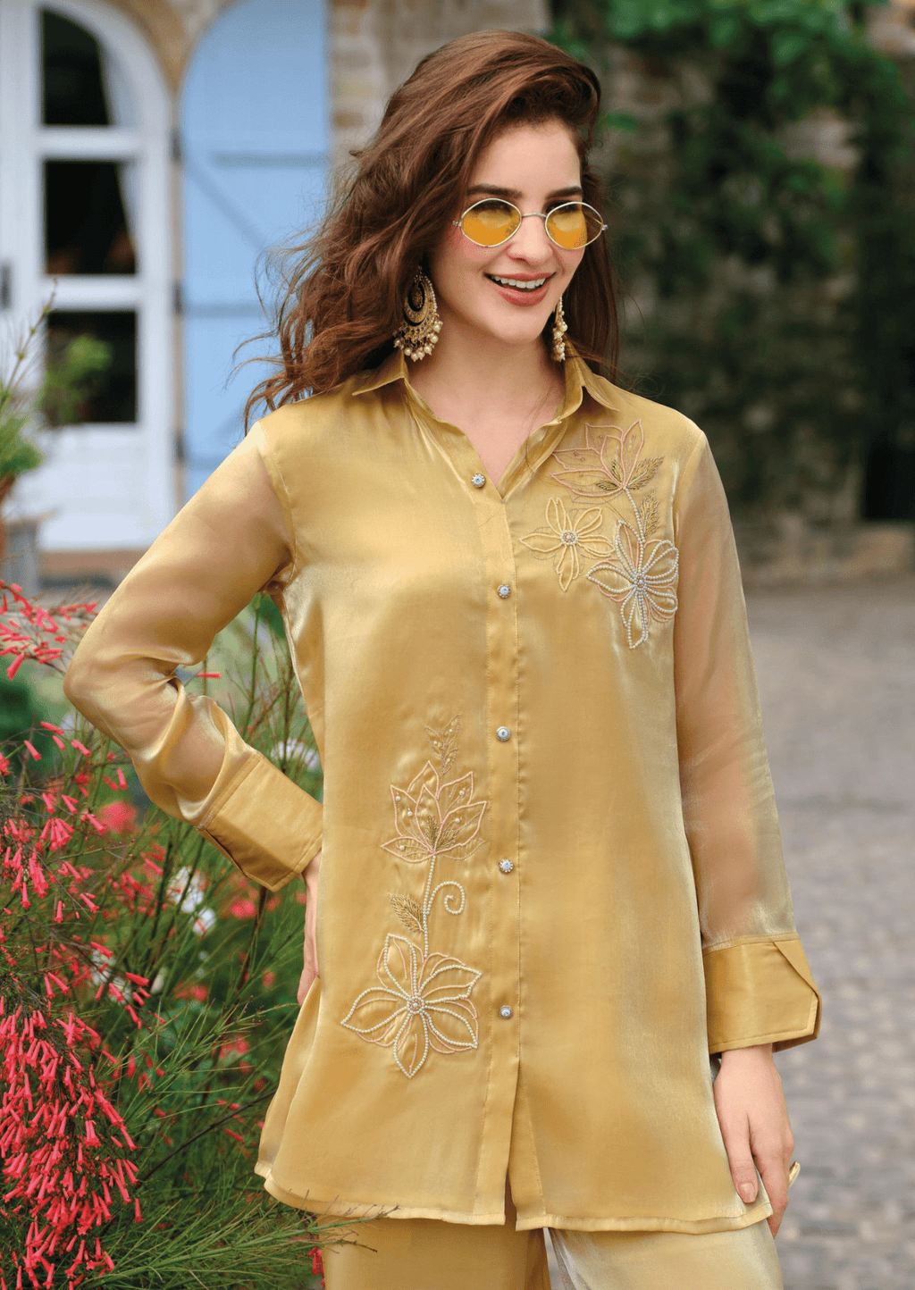 Golden Bloom Silk Co-Ord Set