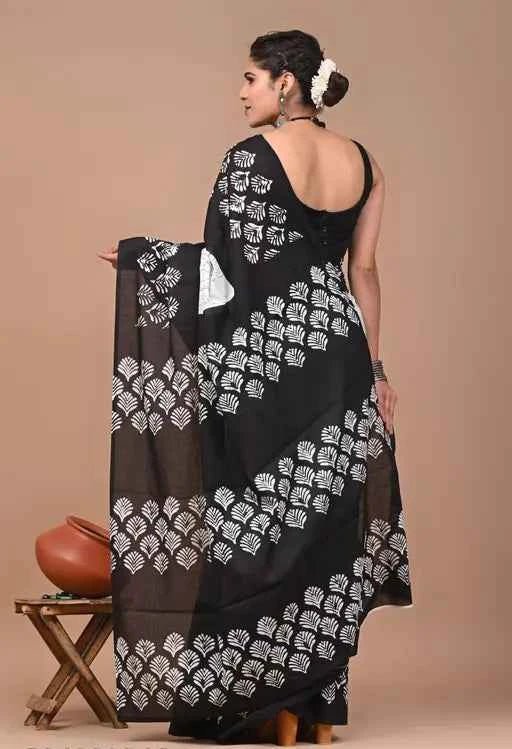 InkBloom Monochrome Mulmul Magic Saree