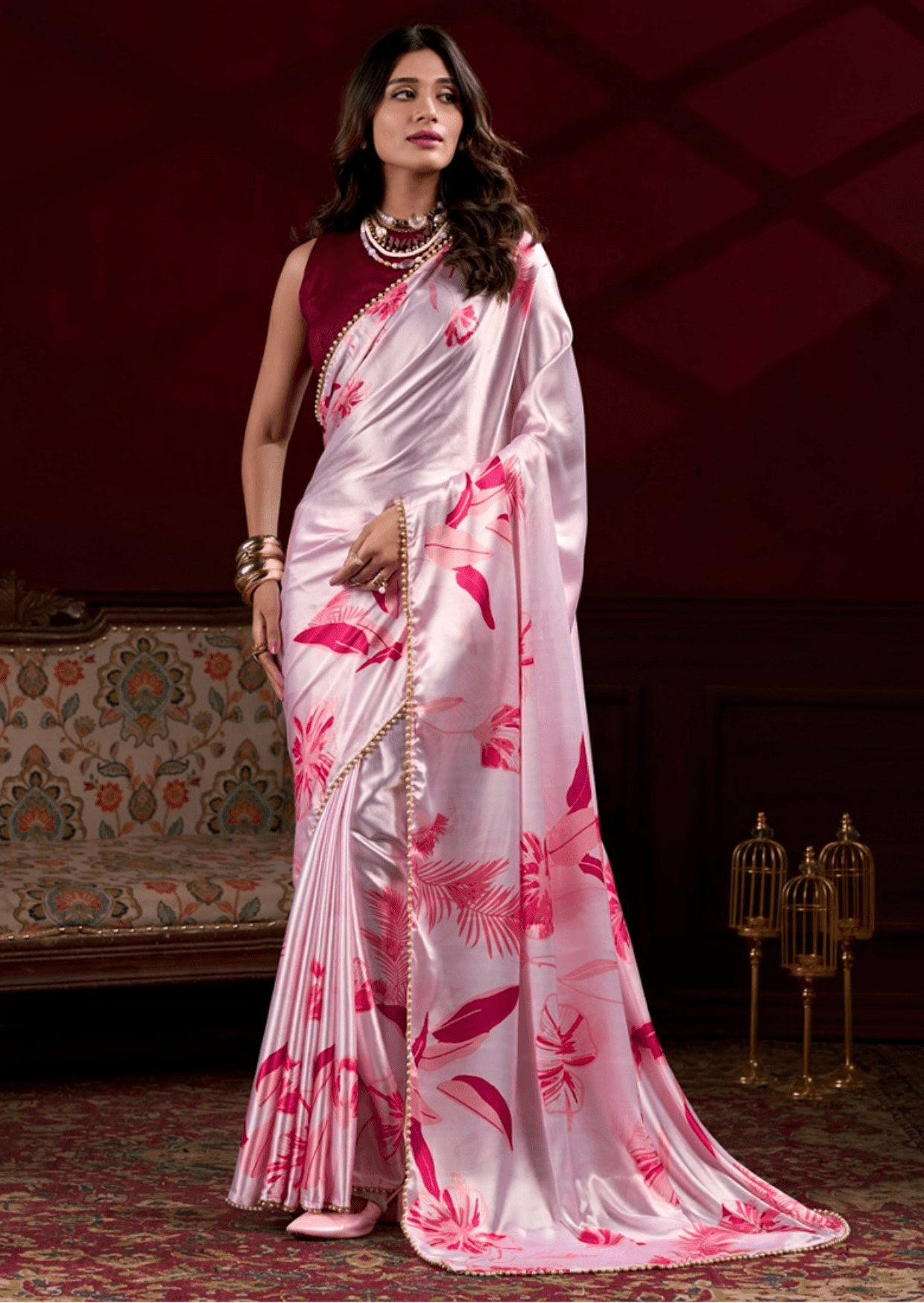 Ishitha Pink Petal Satin Silk Saree