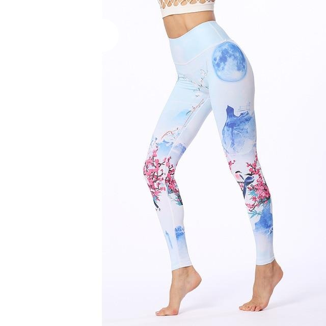 Flower Printed Fitness Leggings Women Gym Tights High Waist Yoga Pants