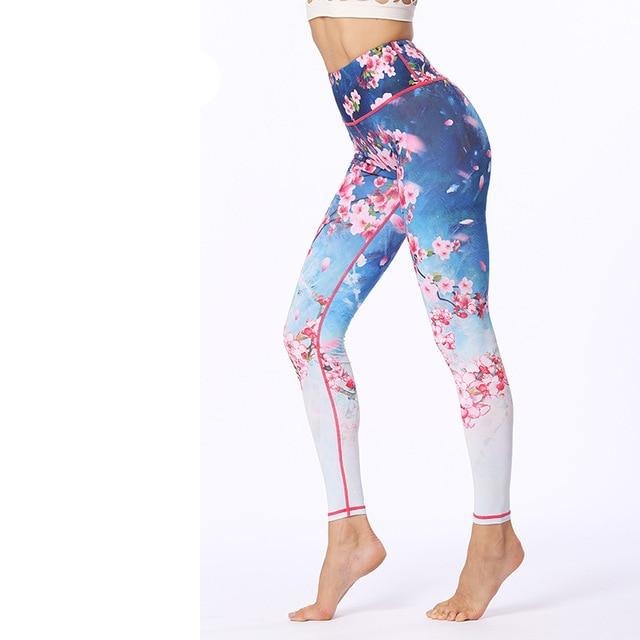 Flower Printed Fitness Leggings Women Gym Tights High Waist Yoga Pants